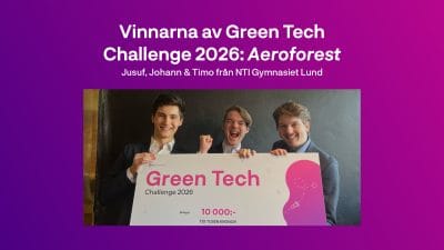 De tre vinnarna av Green Tech Challenge 2026.